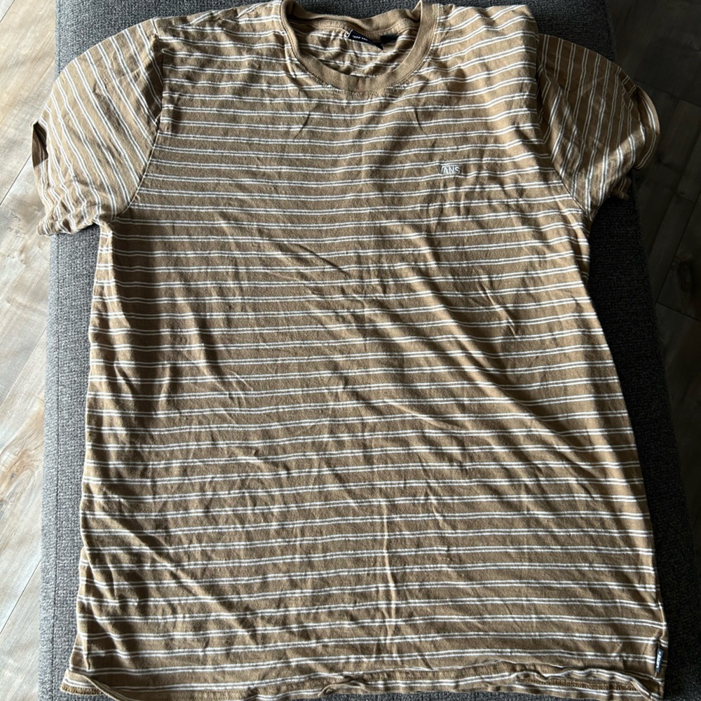 Vans Brown and White Striped Short Sleeve Tee